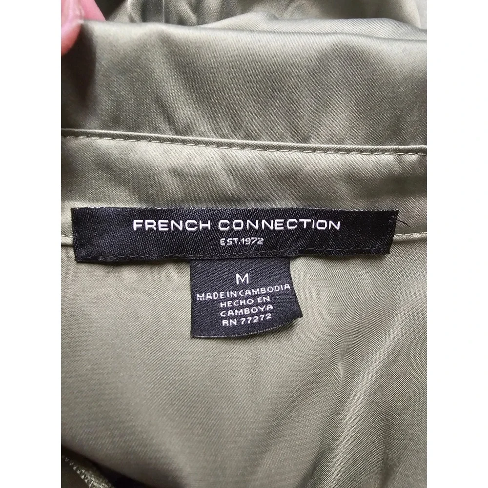 French Connection Womens Long Shirt Dress Olive Polyester Casual Size Medium